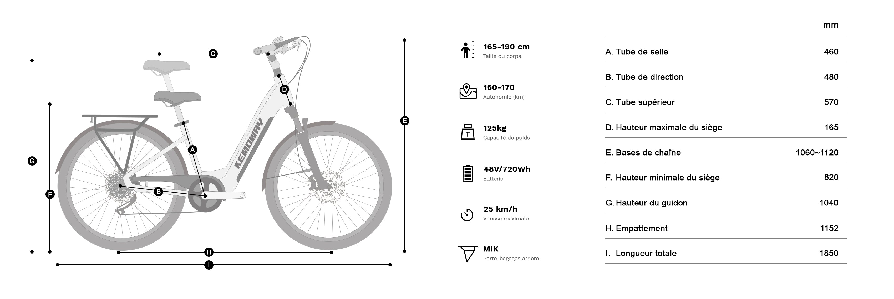 Taille du vélo Kemoway K5R