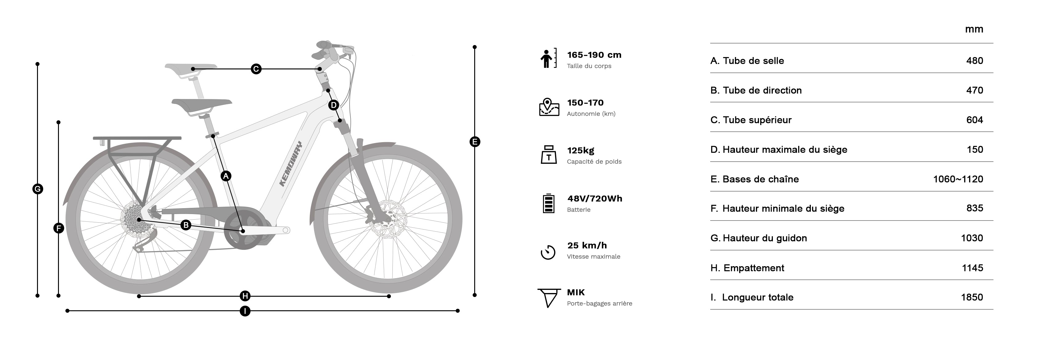 Taille du vélo Kemoway K6S